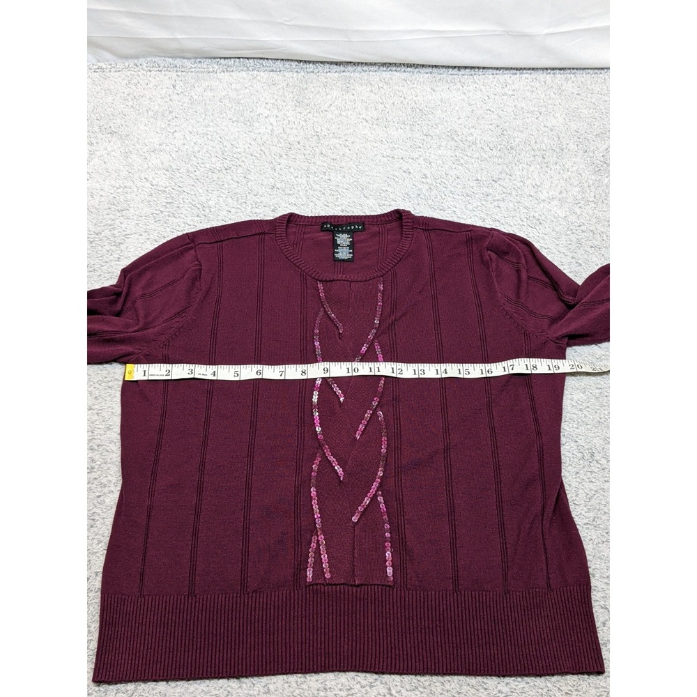 Vintage Style Apostrophe‎ Sweater Burgundy XL Sequins Boho Pullover Cozy Y2K - Picture 7 of 12